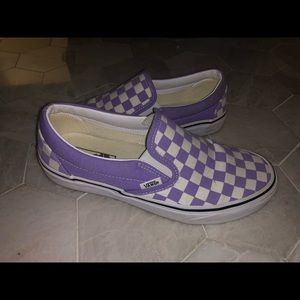 purple checkered slip-on vans